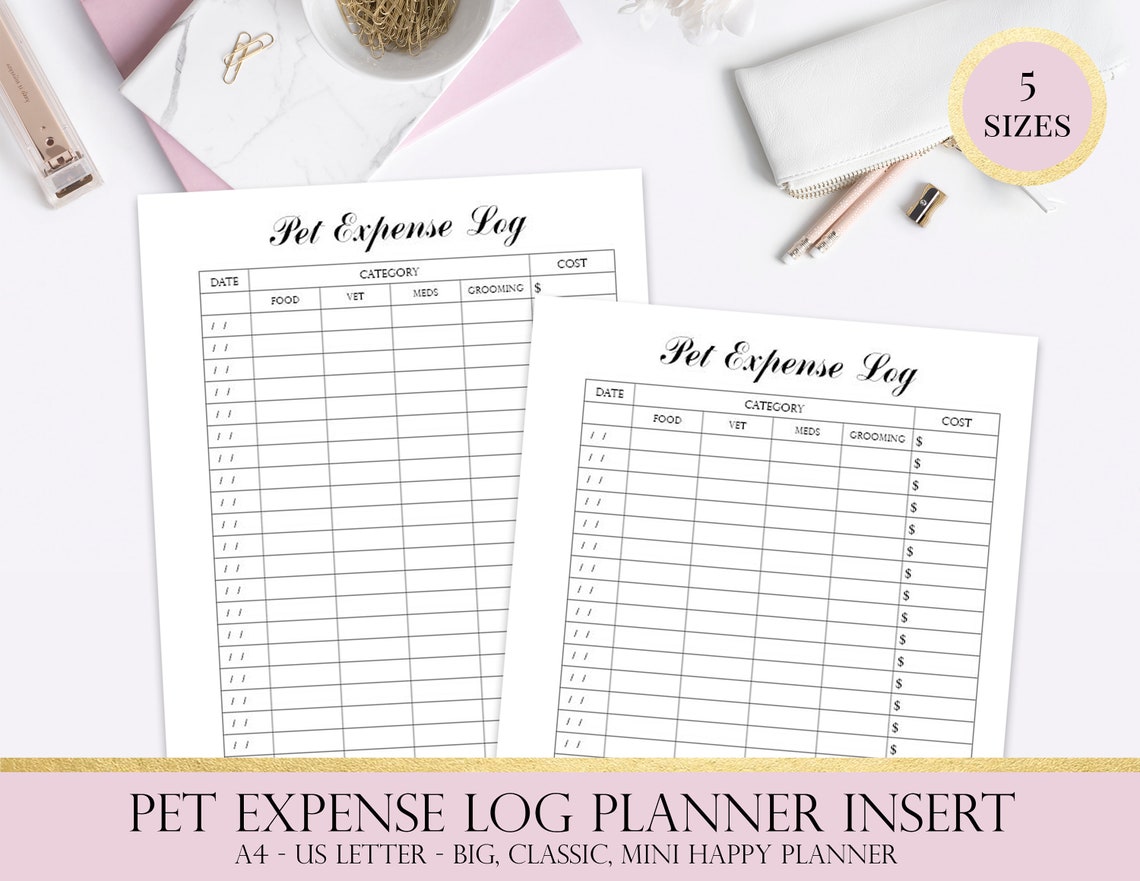 Pet Expense Tracker Pet Expenses Log Pet Cost Tracker Etsy