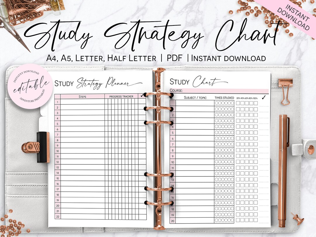 Study Chart and Study Strategy Planner, Student Study Planner, Student ...