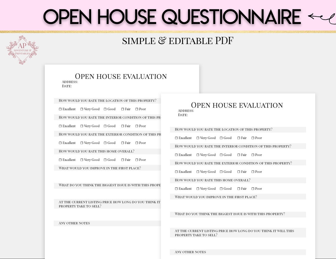 Open House Evaluation Form,open House Questionnaire, Pink Real Estate