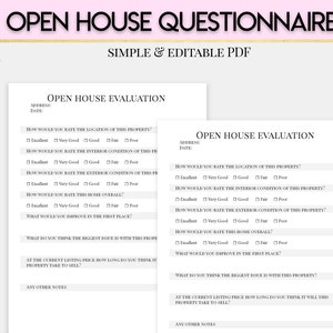 Open House Evaluation Form,Open House Questionnaire, Pink Real Estate Agent Planner