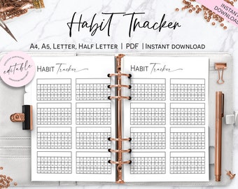 Habit Tracker Planner Insert, Happy Planner Printable Insert, Multiple Sizes