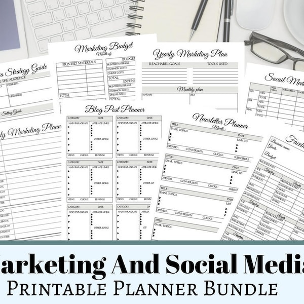 Marketing And Social Media Planner, Social Media Printable Management Forms, Marketing Budget, Small Business Marketing Planner