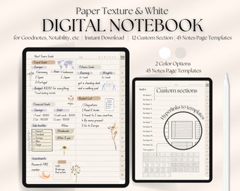 Digital Notebook with 12 Hyperlinked Tabs and 45 Note Templates for iPad GoodNotes Notability iPad Notebook, Digital Notetaking for Students