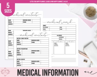 Medical Emergency Information Binder,  Insurance Information, Medical Contacts, Emergency Contacts, Family Medical Records