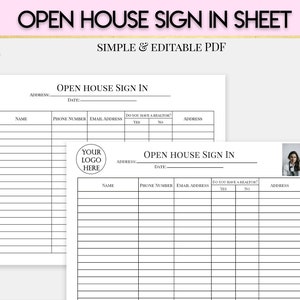 Open House Sign In List ,Open House List, Real Estate Agent Planner