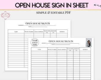 Open House Sign In List ,Open House List, Real Estate Agent Planner