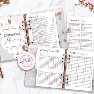 Fitnessplanerare, daglig måltidsplanerare, träningsplanerare, kalorispårare - klassisk Happy Planner utskrivbar bilaga, Mambi, Create365 bild 3