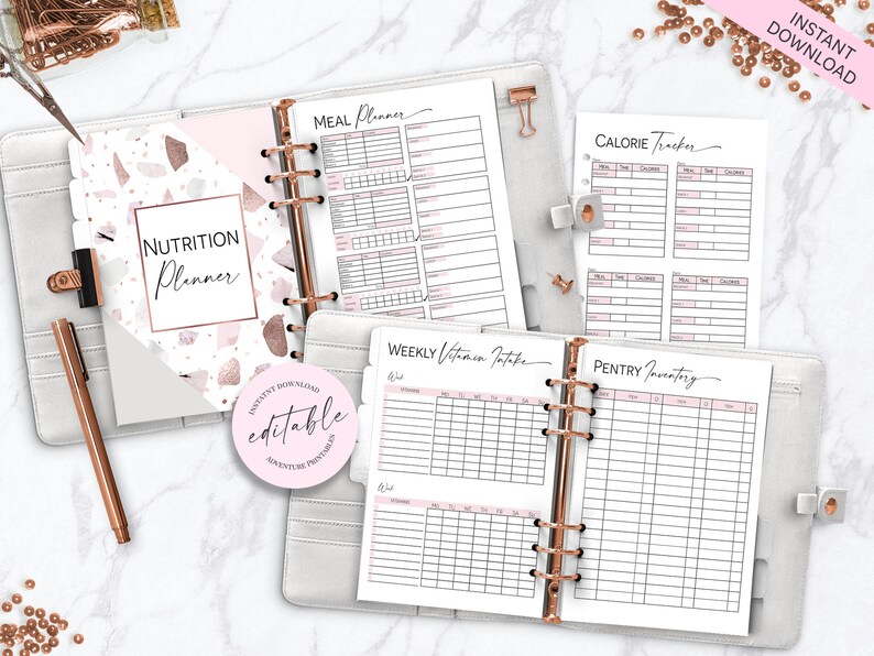 Fitnessplanerare, daglig måltidsplanerare, träningsplanerare, kalorispårare - klassisk Happy Planner utskrivbar bilaga, Mambi, Create365 bild 3