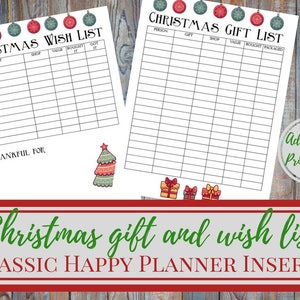 Weihnachtsgeschenkliste und Weihnachtswunschliste für den klassischen Happy Planner, Weihnachtsplanereinsatz, Weihnachtsplaner, Urlaubsplaner