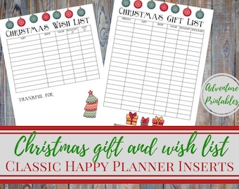 Christmas Gift List And Christmas Wish List For The Classic Happy Planner, Christmas Planner Insert,Christmas Planner, Holiday Planner