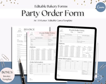 Party Cake And Sweets Order Form, Editable Bakery Forms, Cake Order Form, Baking Business Form