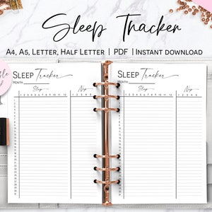 May include: A printable sleep tracker with two columns, one for sleep and one for naps. The tracker has a space for the month and a numbered grid for tracking hours. The text "SLEEP Tracker" is written at the top of the page.