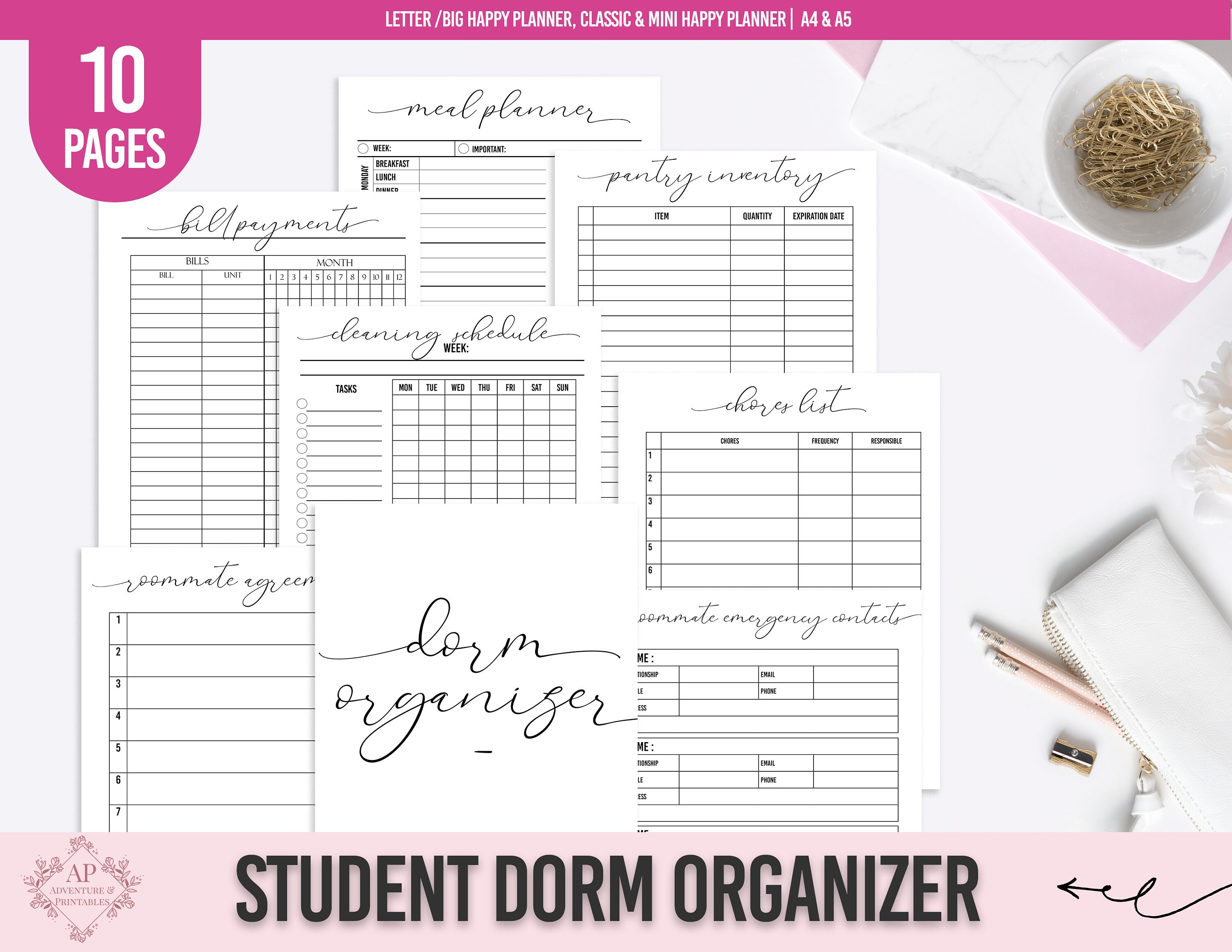 Student Dorm Room Planner, College Student Dorm Kit, Student Survival ...