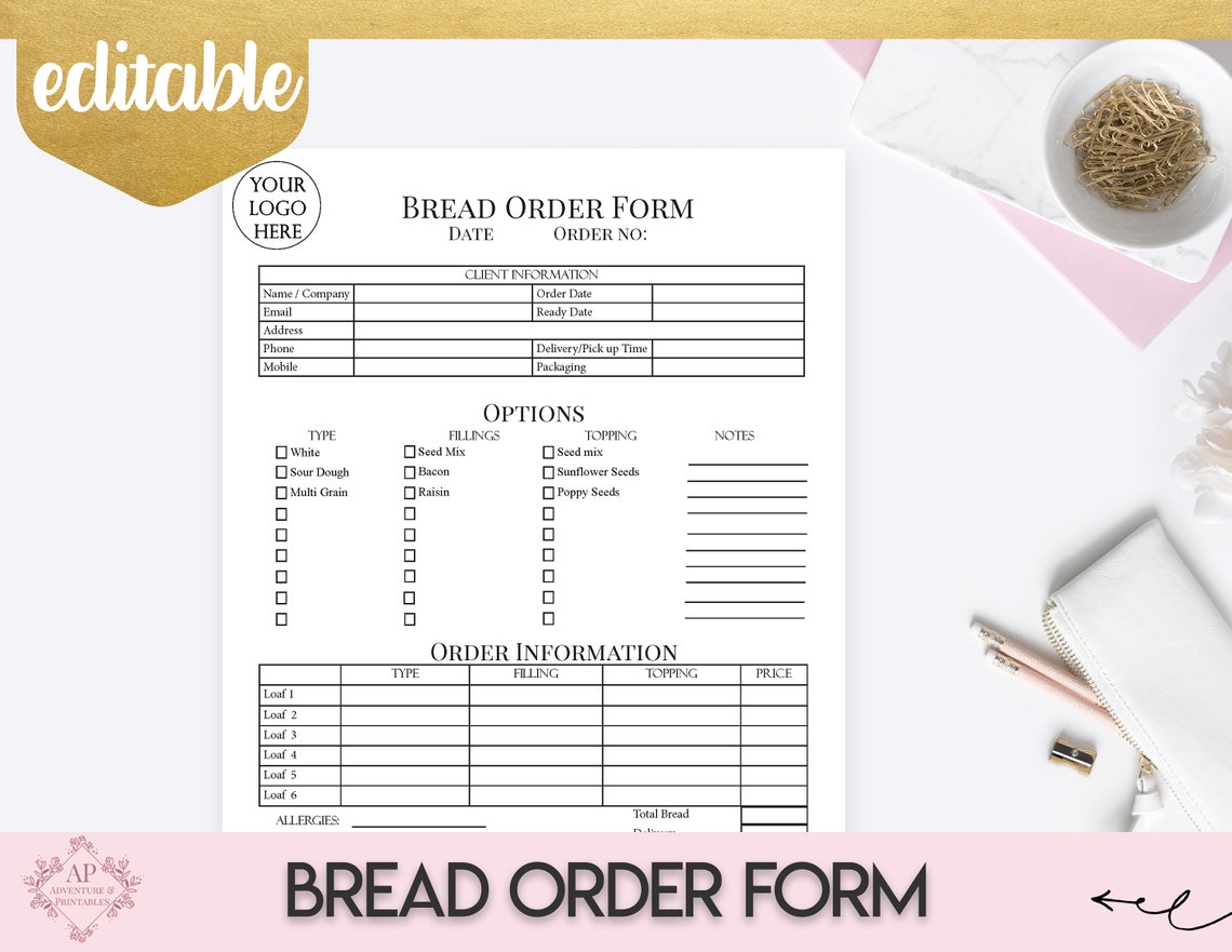 Bread Order Form Editable Bakery Forms Custom Bread Order Etsy Australia