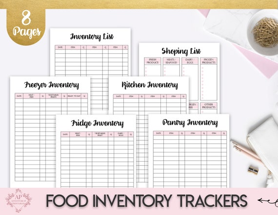 Food Inventory Trackers Food Inventory Lists Kitchen Etsy
