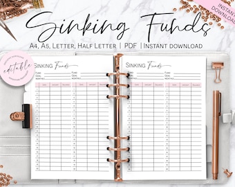 Sinking Funds Tracker, Sinking Funds List, Savings Log, Dave Ramsey, Personal Finance, Happy Planner