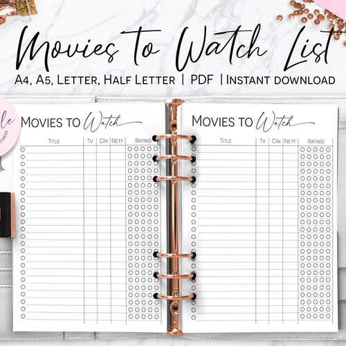 Movies to Watch List Printable Planner Movies Tracker Movie - Etsy