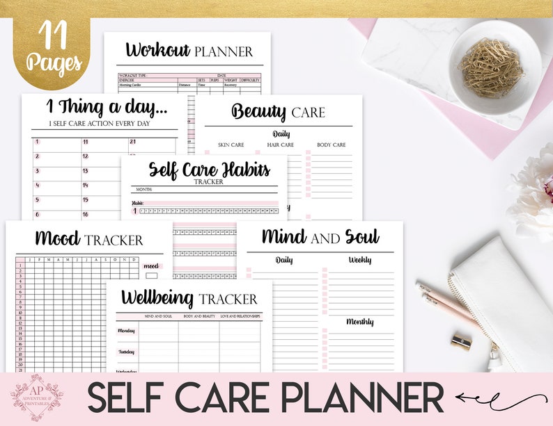 Self Care Planner, Self Care Routine Planner, Self Care Journal, Self Care Kit image 1