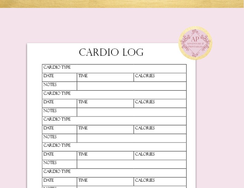 Cardio Log Workout Planner Printable Insert Fitness