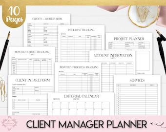 Client Management Planner Pages, Client Intake Form, Project Manager, Client Project Progress Tracking