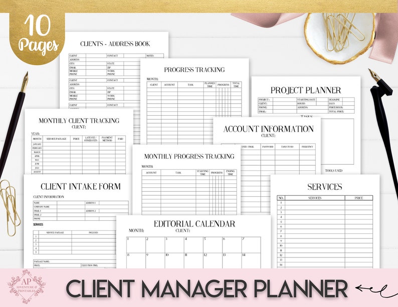 Client Management Planner Pages, Client Intake Form, Project Manager, Client Project Progress Tracking image 1
