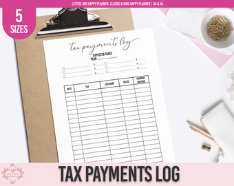 Tax Payments Log, Taxes Tracker, Tax Time Deductions