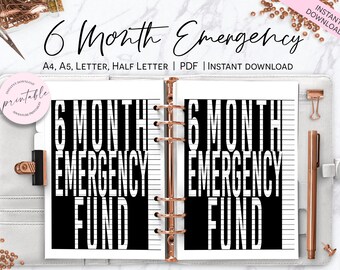 6 Months Emergency Fund Tracker, Printable Emergency Savings Tracker, Sinking Fund Tracker Planner Insert