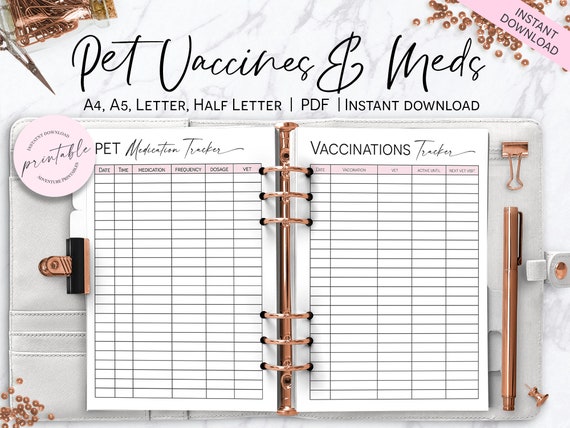 Pet Medications Tracker, Pet Medications Log, Pet Planner, Printable Happy Planner Insert