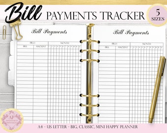 Bill Payments Tracker, Expense Tracker, Bills Tracker Planner Insert, Printable Happy Planner Insert
