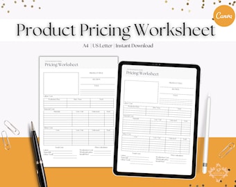 Etsy Product Pricing Worksheet, Etsy Business Planner Printable, Etsy Finance Planner