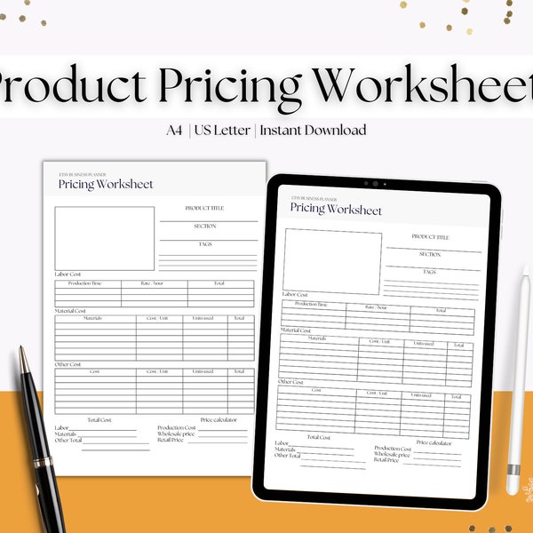 Pricing Worksheet Etsy