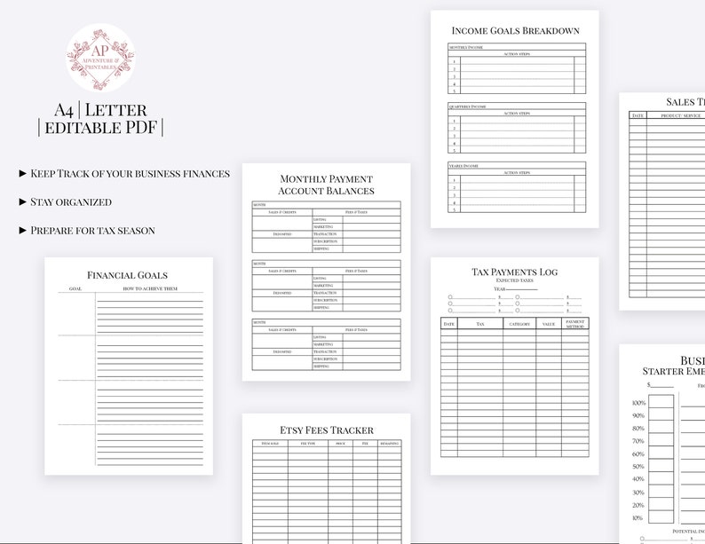 Etsy Business Finance Planner Editable Etsy Shop Planner Etsy