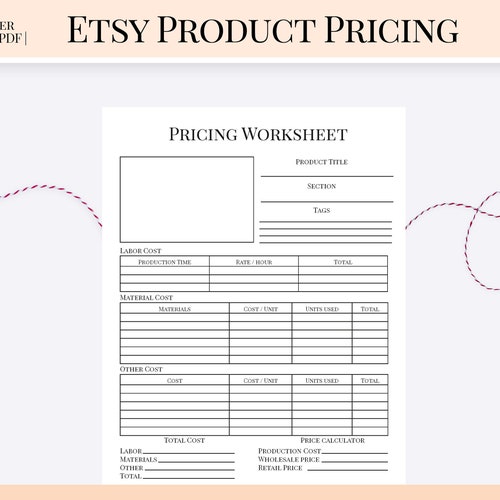 Etsy Product Pricing Worksheet Etsy Business Planner Etsy Etsy