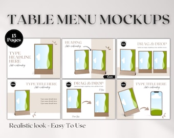 Table Menu Canva Mockup Template, Realistic Menu Mockups, Standing Table Menu Mockup Templates