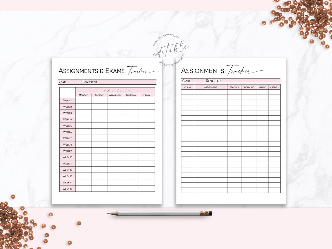 Assignments Ans Exams Tracker, Student Exam Preparation List, Semester ...