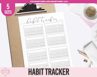 Habit Tracker Planner Insert, Daily Habit Tracker, Happy Planner Printable Insert, Multiple Sizes