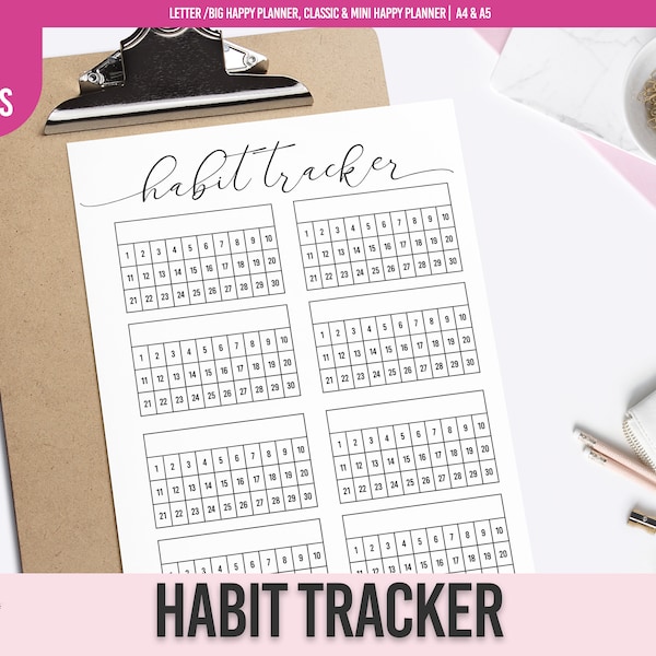 Habit Tracker Planner Insert, Daily Habit Tracker, Happy Planner Printable Insert, Multiple Sizes