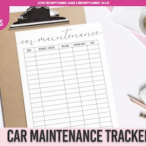 Car Maintenance Log, Vehicle Maintenance Tracker, Car Repairs Tracker, Printable Planner Insert
