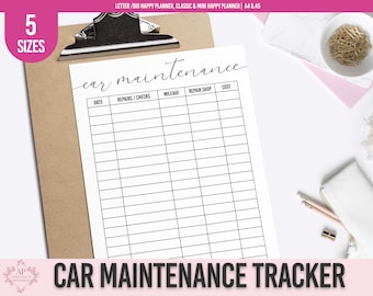 Registro de mantenimiento del automóvil, rastreador de mantenimiento del vehículo, rastreador de reparaciones del automóvil, inserto del planificador imprimible