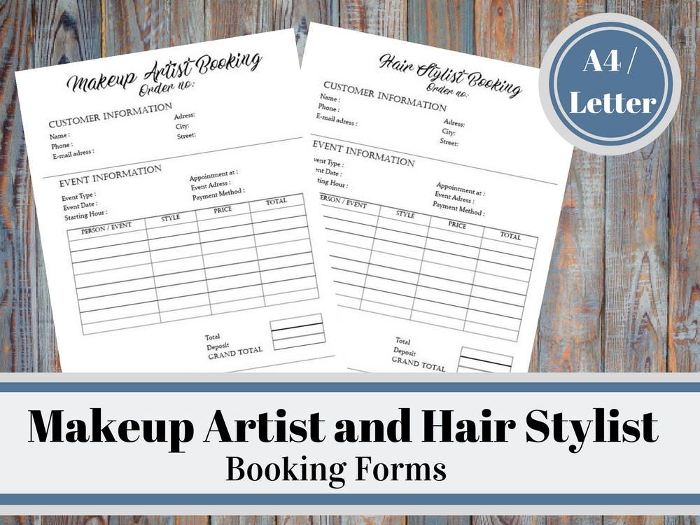 Makeup Artist And Hair Stylist Booking Forms Wedding Makeup Etsy