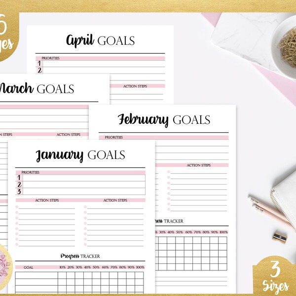 Monthly Goals planner, Goal Setting, Goal Tracker, Productivity Planner, Productivity Tracker