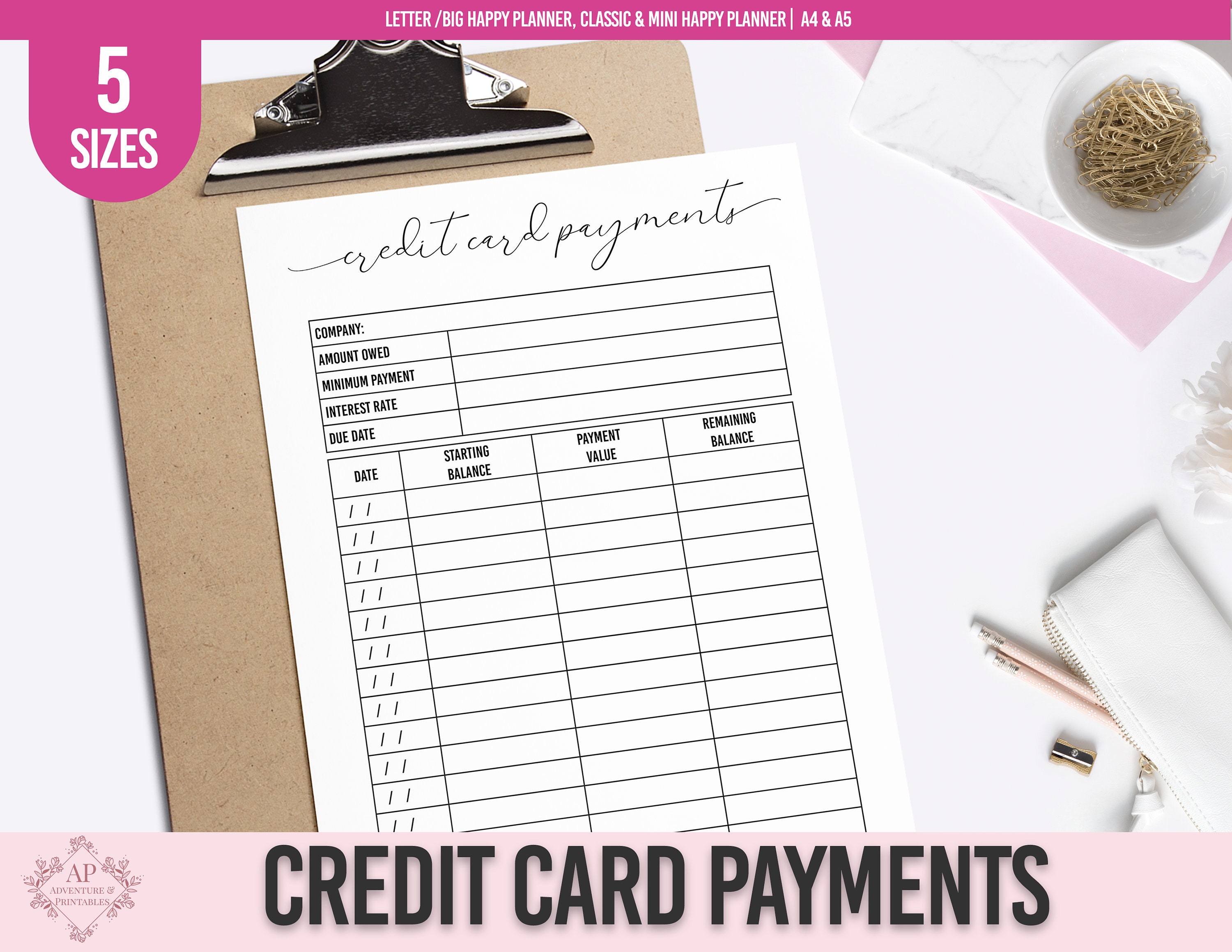 Credit Card Payments Tracker Debt Payments Tracker Bank | Etsy