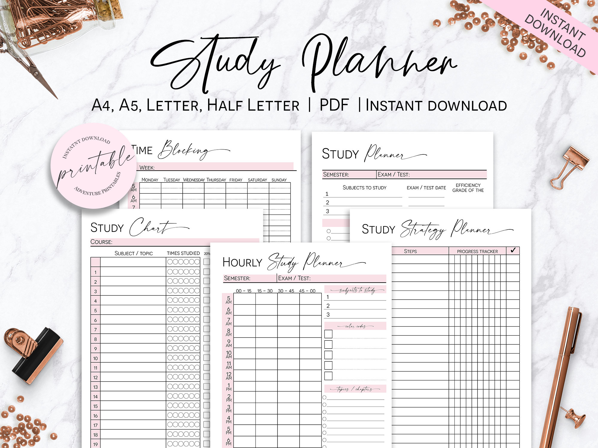 Student planner pdf, Printable Study tracker, homework plan