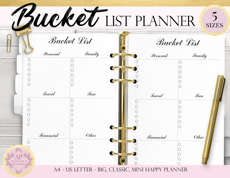 Personal Bucket List Bucket List Planner Insert Happy Etsy