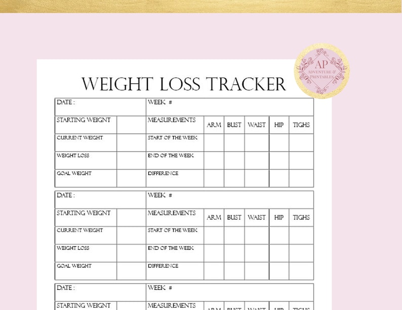 Weight Loss Tracker Printable Form Weight Loss Progress Log Etsy