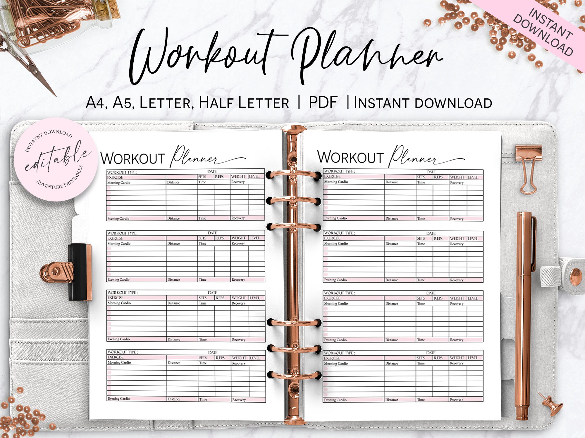 Workout Planner Fitness Planner Printable