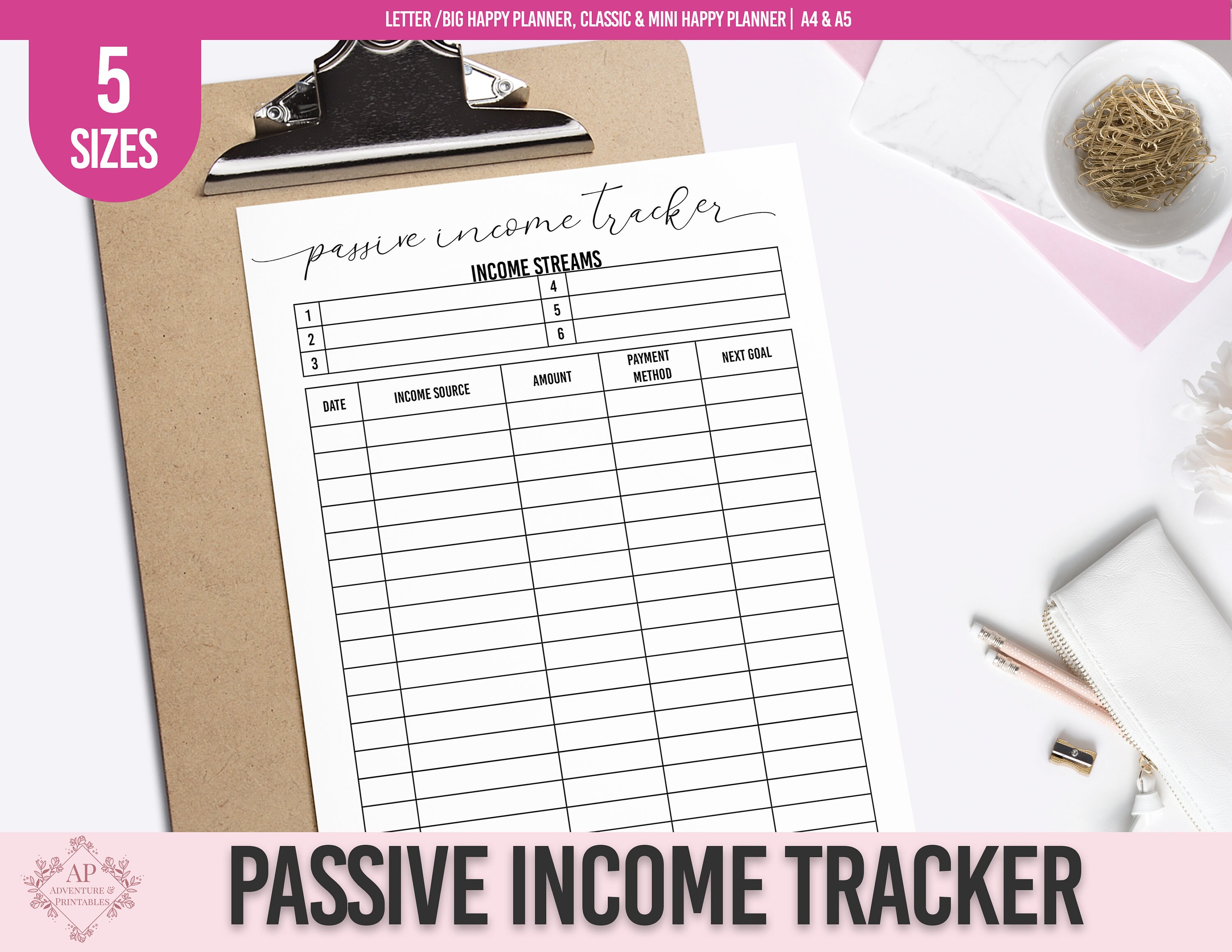 Passive Tracker, Monthly Passive Printable Page,