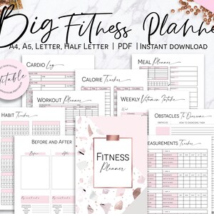 Fitness Planner Bundle, Daily Meal Planner, Workout Planner, Calorie Tracker  -Classic Happy Planner Printable Insert, Mambi, Create365
