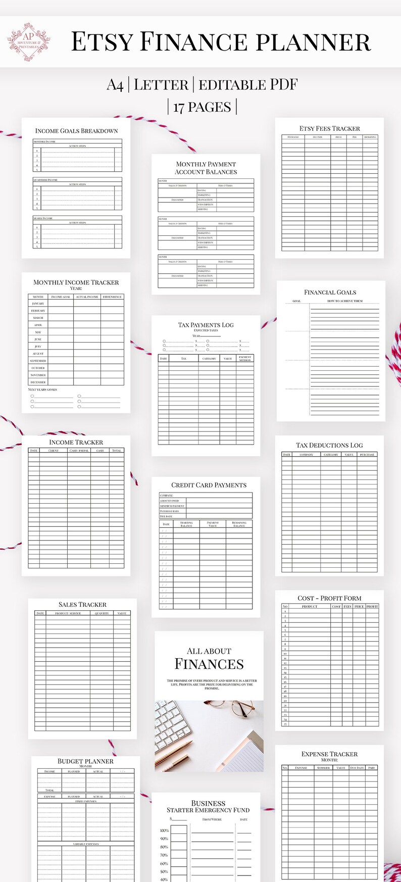 Etsy Business Finance Planner Editable Etsy Shop Planner Etsy