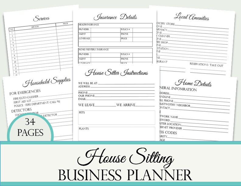 House Sitting Business Planner House Sitter Planner House Etsy